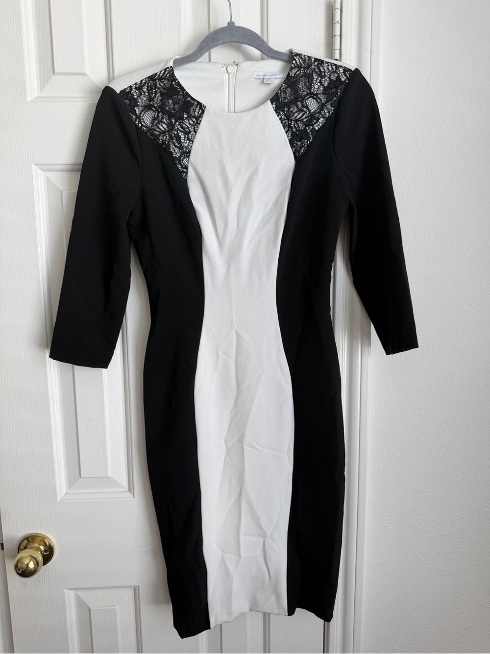 New York & Company Black and White Lace-Accent Sheath Dress